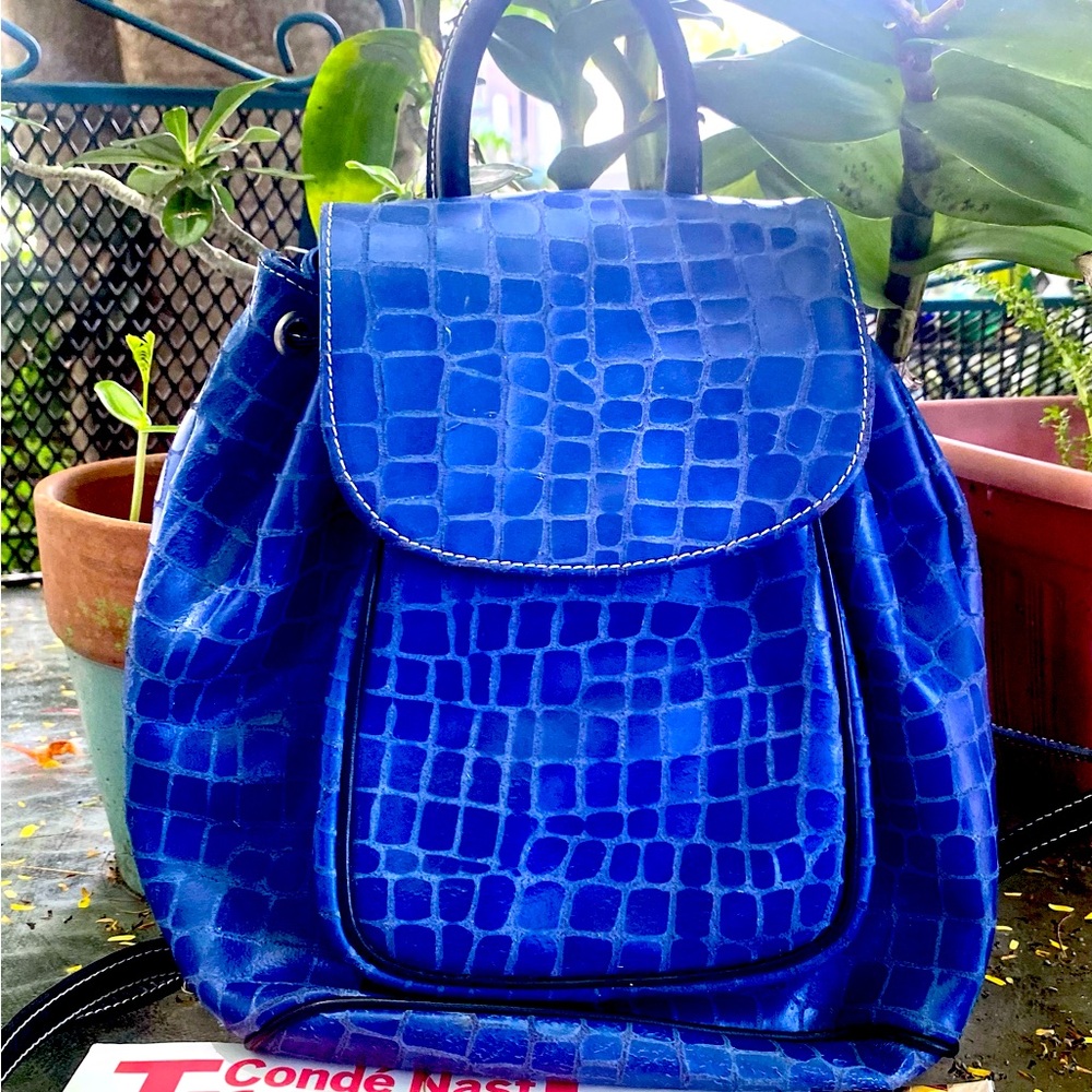 Fiorucci Blue Crocodile Embossed Backpack